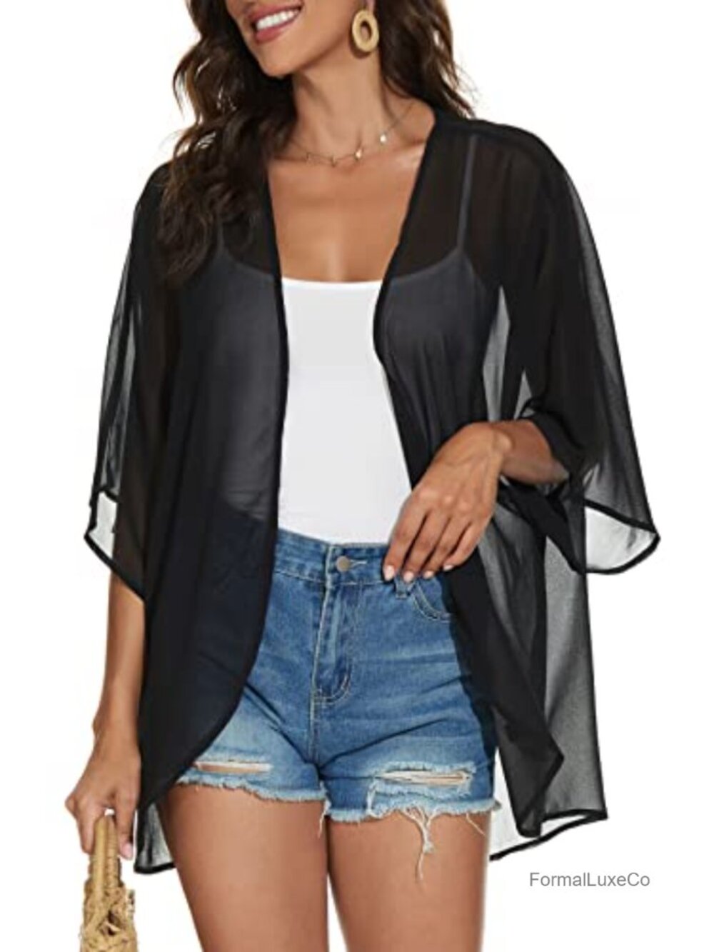 Womens Floral Kimono Cardigan Beach Cover Up Sheer Chiffon